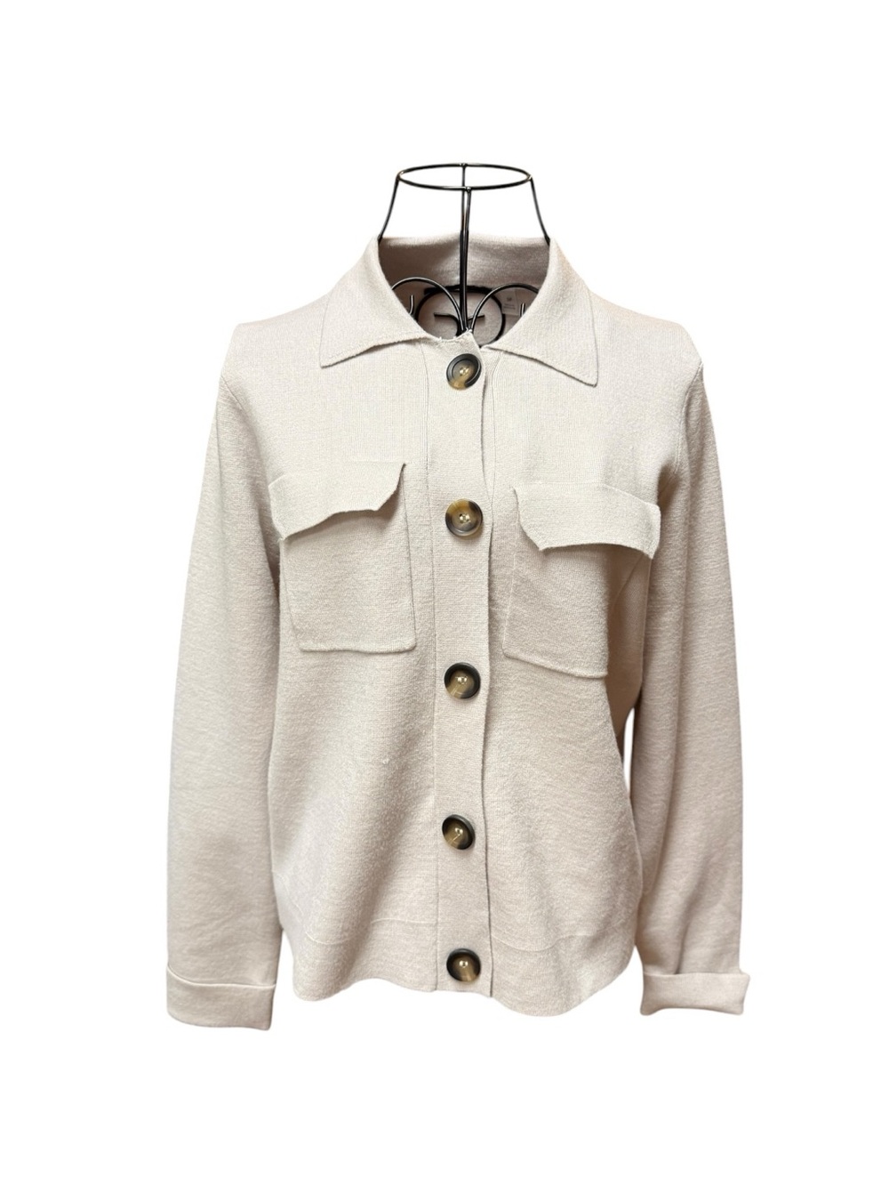 T Tahari Cream Button-Front Shirt Jacket Small